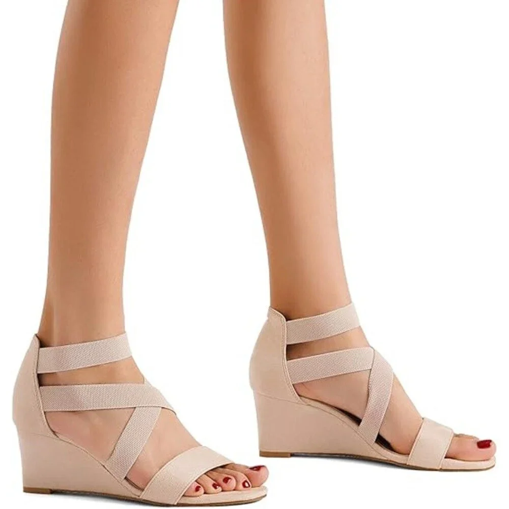Dream Pairs Womens 8 Tan Faux Suede Elastic Ankle Strap 2.5